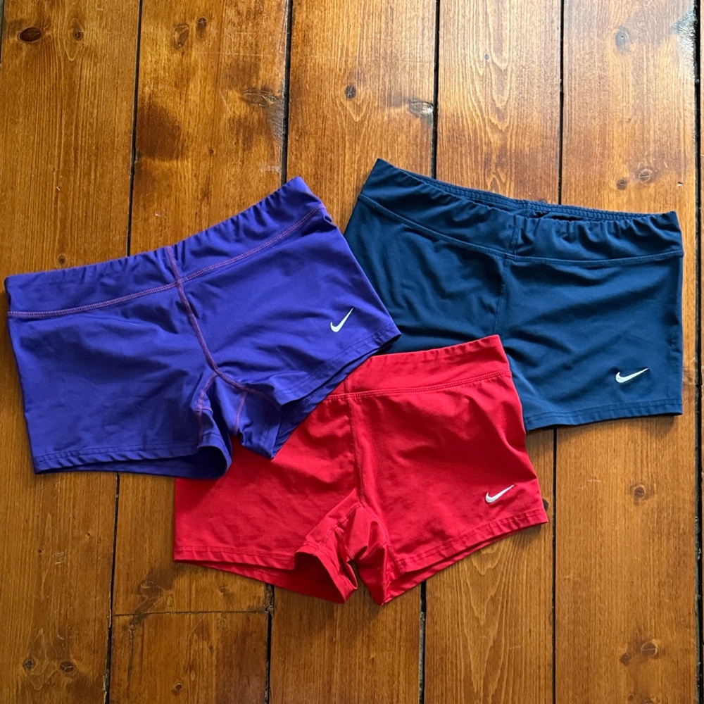 Nike Shorts Trio - Purple, Navy, and Red